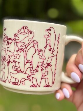 Vintage 80s NSFW Naughty Penguin Positions Coffee Mug